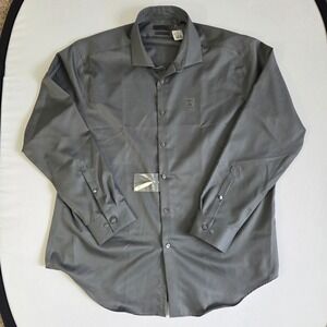 Calvin Klein Mens Slim Fit Infinite Non‎ Iron Dress Shirt Gray Size 18 34 35
